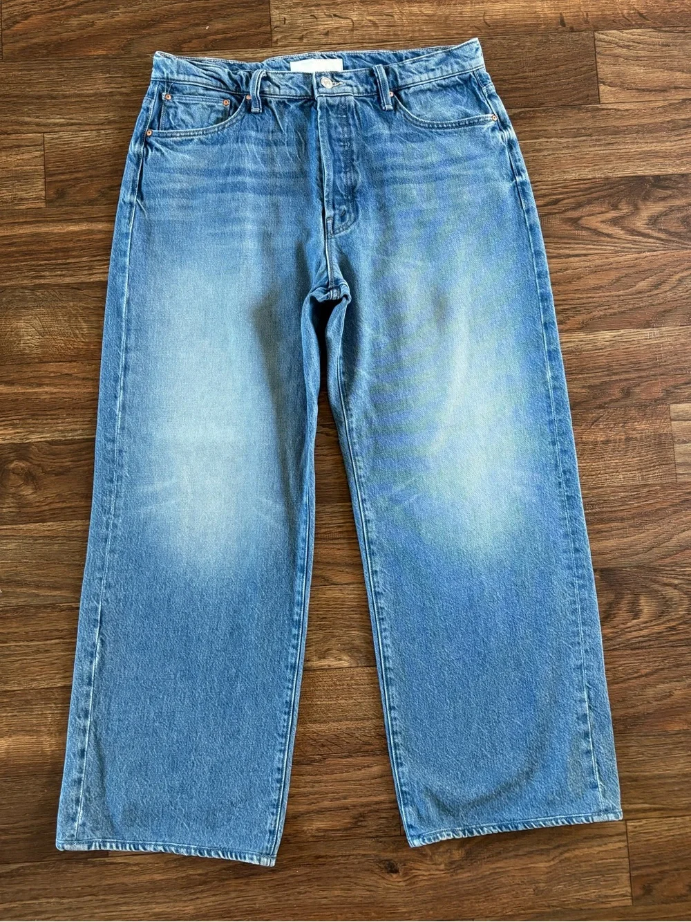 MOTHER The Dodger Button Sneak Wide Leg Jeans in Wipeout 31 Mother Superior